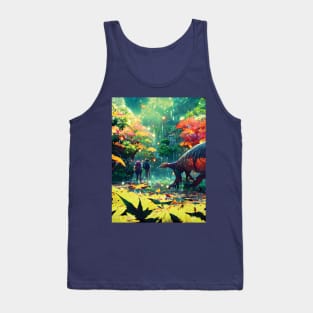 Wild Dinosaur in Fall Season Autumn Leaves of Jungle Enjoying Fall Vibes Tank Top